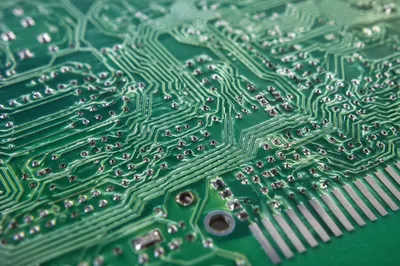 Green Circuit Board Macro with Silver Solder