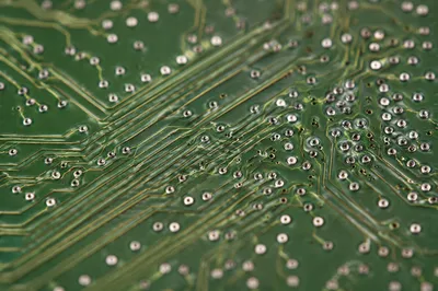 Green Circuit Board Macro With Solder Details