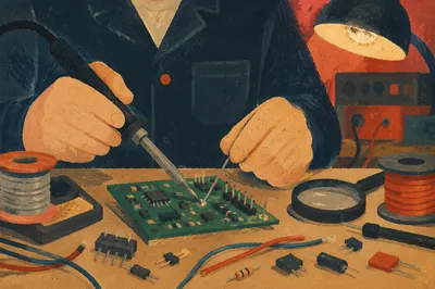 Macro Soldering Green Circuit Board Detail