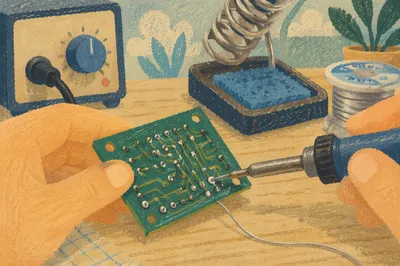 Macro Soldering on Green Circuit Board