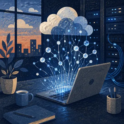 Abstract Cloud Computing Network Over Laptop