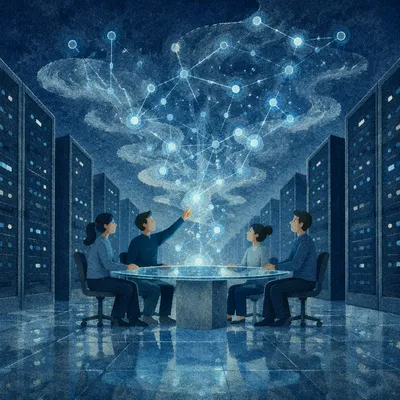Glowing Cloud Network in Server Room