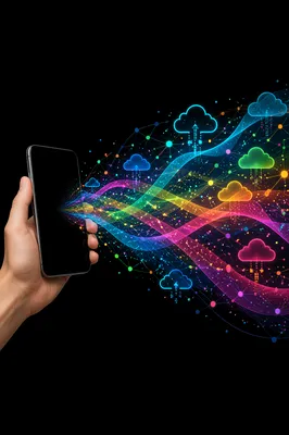 Smartphone Cloud Network With Neon Data Streams