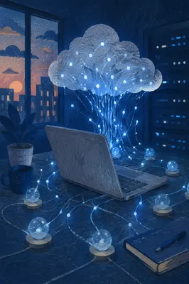 Abstract Cloud Computing Network Over Laptop