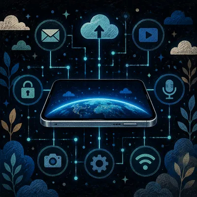 Cloud Network Smartphone With Glowing Earth
