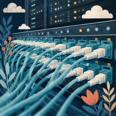 Abstract Cloud Network Fiber Connection Closeup