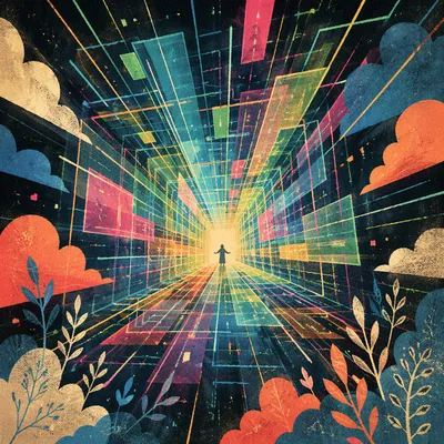 Neon Cloud Network Tunnel With Silhouette
