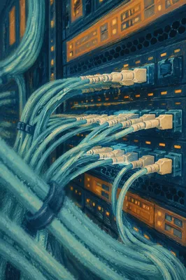 Cloud Network Fiber Connections in Data Rack