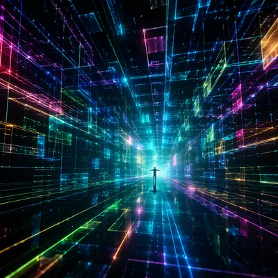 Neon Cloud Network Tunnel With Silhouette