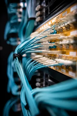 Fiber Optic Cloud Network Rack Close-Up