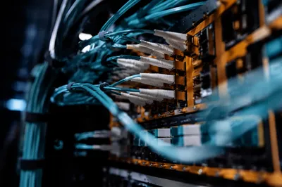 Cloud Computing Network Patch Panel Close-Up