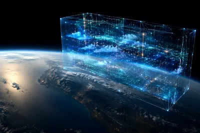 Futuristic Cloud Network Above Earth