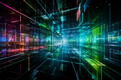 Futuristic Cloud Network Light Tunnel
