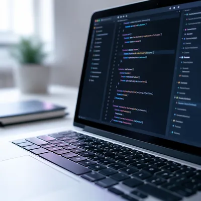 Dark Theme Coding on Laptop Close Up