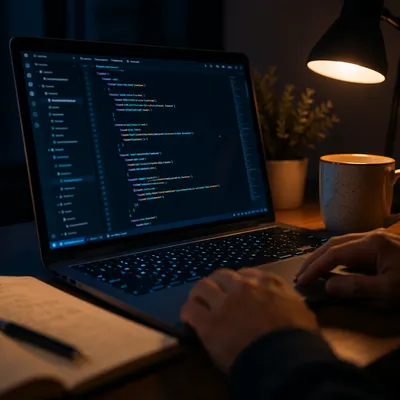 Late Night Coding Laptop Screen Close Up