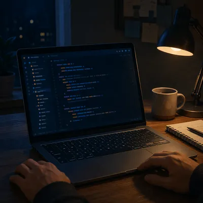 Late Night Coding Laptop Screen Close-Up