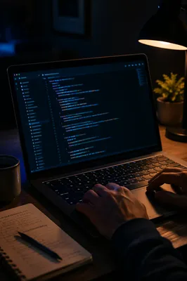 Late Night Coding Laptop Screen Close Up