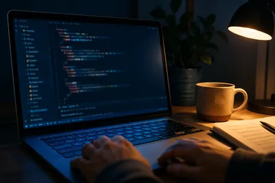 Late Night Coding Laptop Screen Close Up