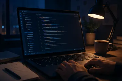 Late Night Coding Laptop Screen Close-Up