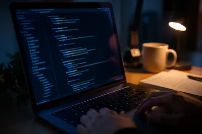 Dark Theme Coding Laptop Close Up