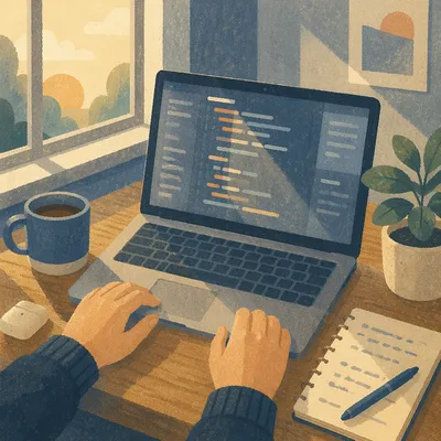 Calm Developer Workspace with Coding Laptop