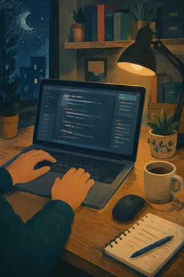 Evening Coding Workspace with Laptop Glow