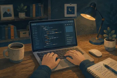 Evening Coding Workspace with Laptop Glow