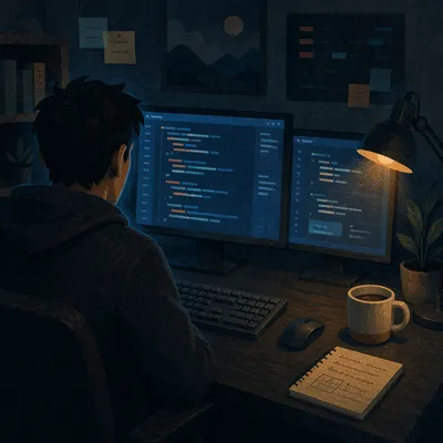 Late Night Developer Coding Screen Glow