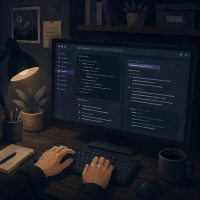 Dark Mode Coding Workspace at Night
