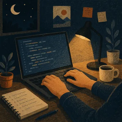 Late Night Developer Coding in Quiet Workspace
