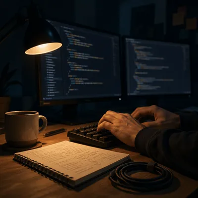 Late Night Developer Coding Workspace