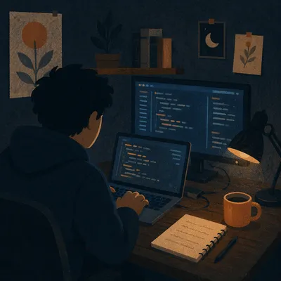 Late Night Developer Workspace With Glowing Code