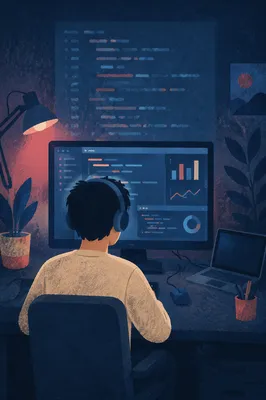 Dark Developer Workspace With Glowing Code