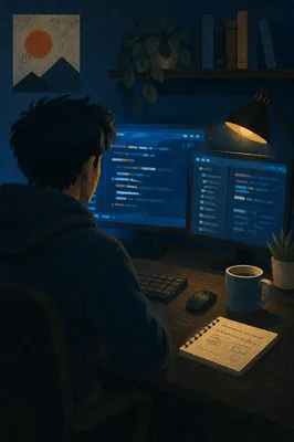 Late Night Developer Coding Screen Glow