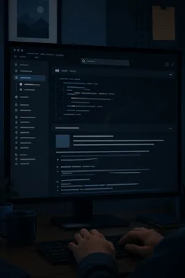Dark Developer Screen in Dim Office