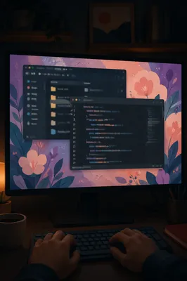 Dark Developer Workstation With Blurred Code