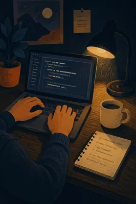 Late Night Developer Coding in Quiet Workspace