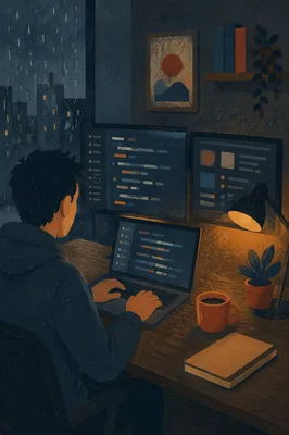 Late Night Developer Coding Workspace