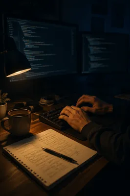 Late Night Developer Coding Workspace