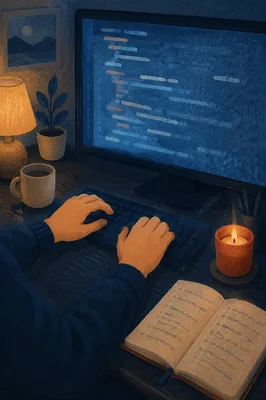 Late Night Developer Prayerful Coding Desk
