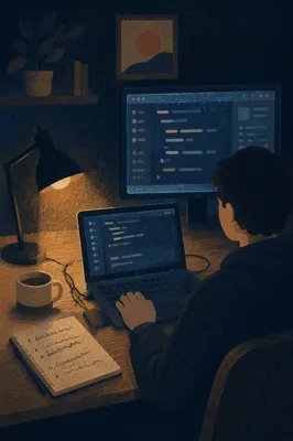 Late Night Developer Coding Workspace