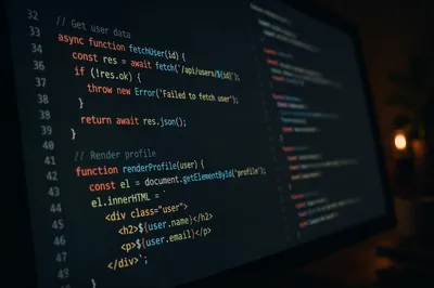 Dark Programming Monitor With Glowing Code