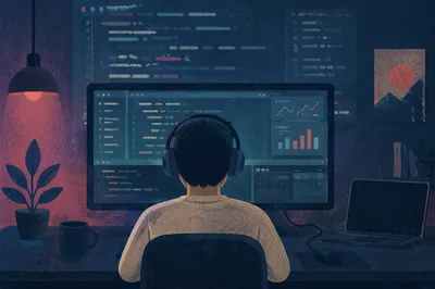 Dark Developer Workspace With Glowing Code