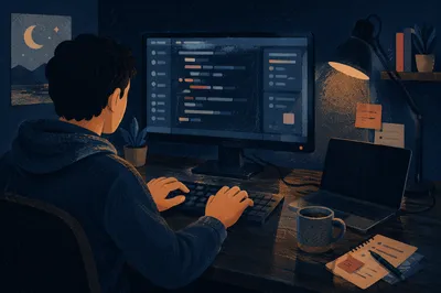 Late Night Coding Workspace in Blue Glow