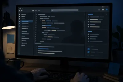 Dark Developer Workspace With Monitor Glow