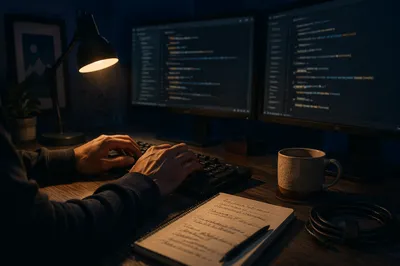 Late Night Developer Coding Workspace
