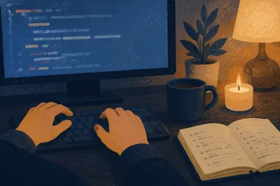Late Night Developer Typing in Prayerful Focus