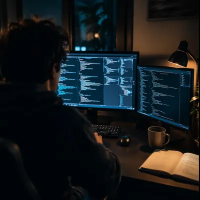 Late Night Developer Coding Workspace