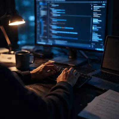 Late Night Coding Workspace in Blue Light