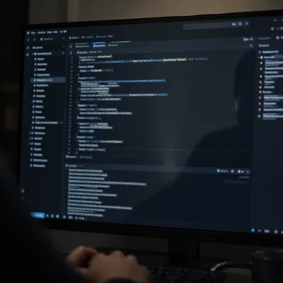 Dark Developer Screen With Coding Workspace